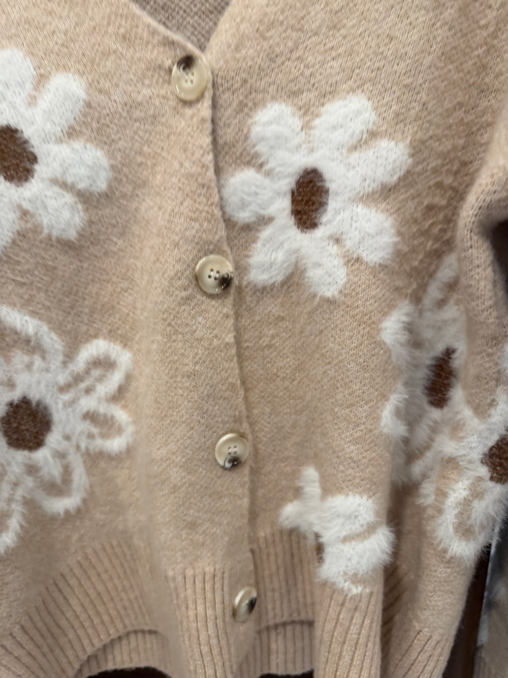 Beige Floral V-Neck Button Cardigan - Picture 4 of 6